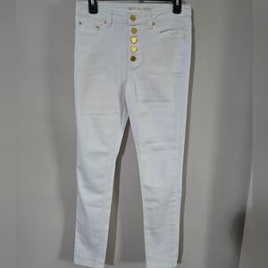 Michael Kors High Rise White Jeans with Gold Accents